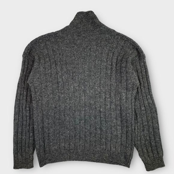 Woolrich Sweater Mens Large Wool Gray Made in USA Shawl Ribbed Nordic Fisherman - Picture 7 of 9